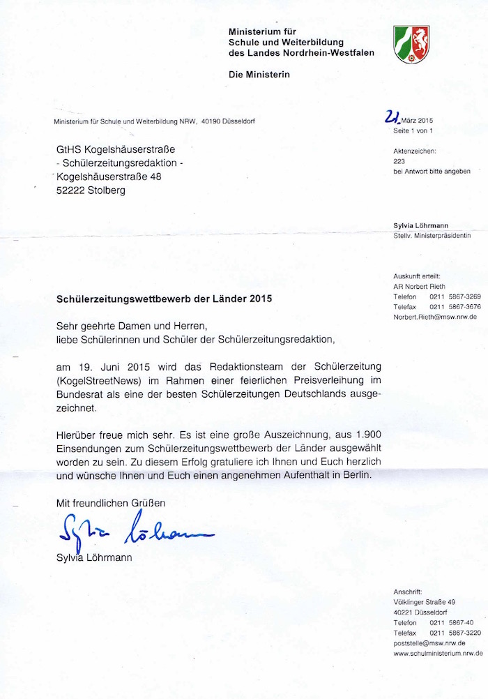Schülerzeitungspreis Länder 2015 Schülerzeitungspreis Länder 2015