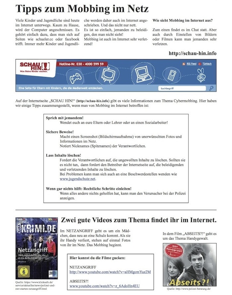 Tipps: Mobbing im Netz Tipps: Mobbing im Netz